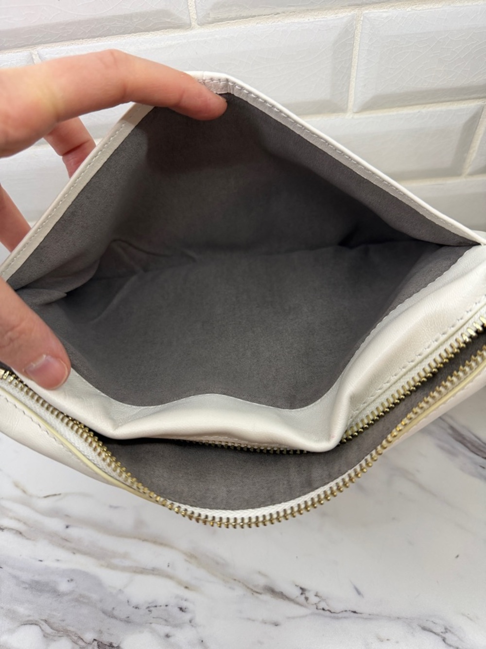 Vince Camuto Ivory Woven Leather Wristlet Clutch - Picture 6 of 7